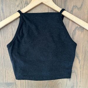 Rare Beyond Yoga High Square Neck‎ Cropped Tank in Spacedye Black Size Small